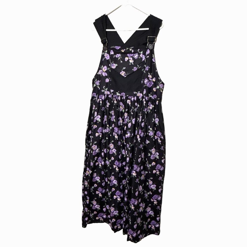 Dee's Design Handmade Overall Dress Floral M Garden Jumper Black Purple Dees